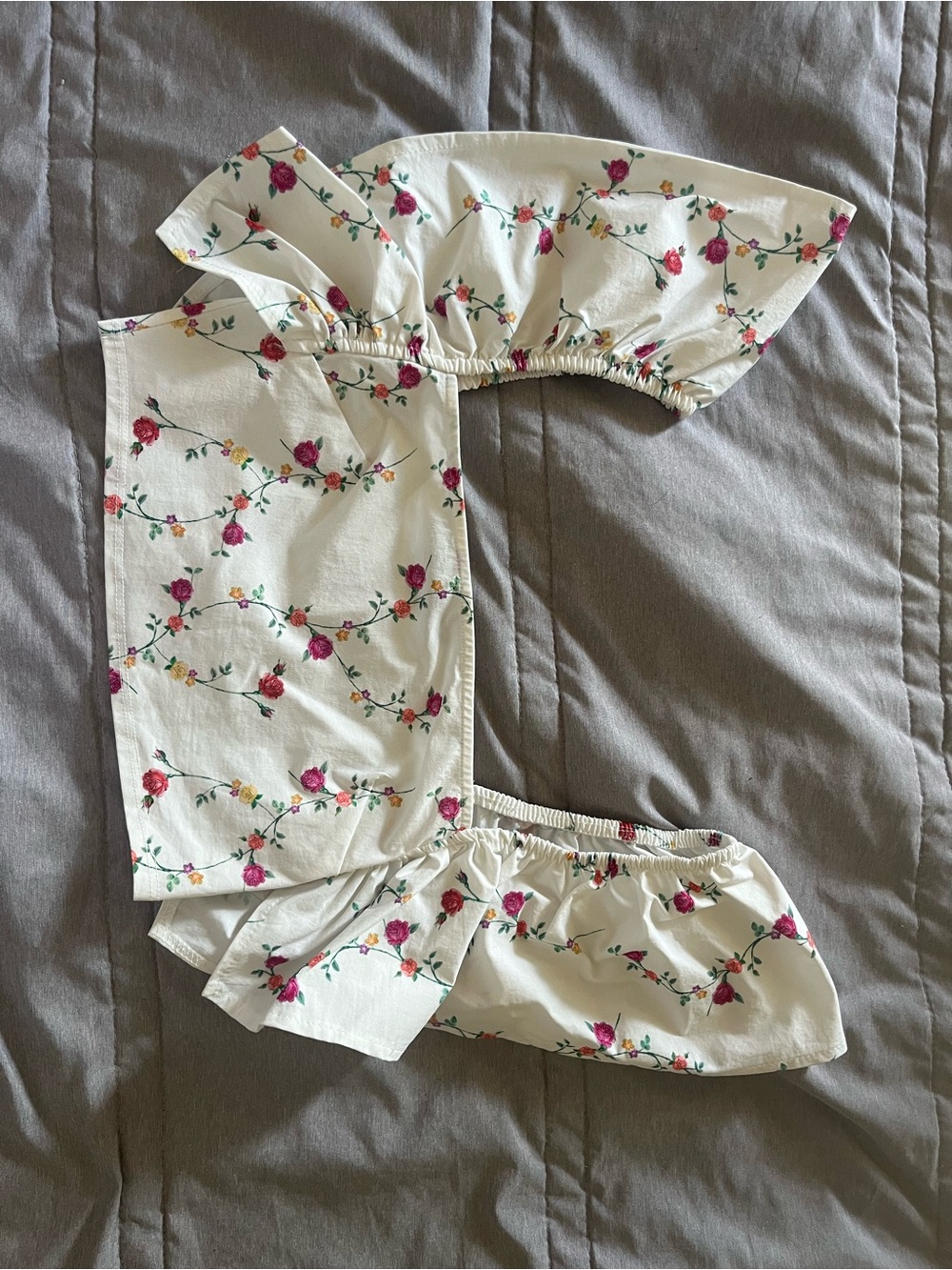 Zara Cream Crop Top with Pink Floral Print